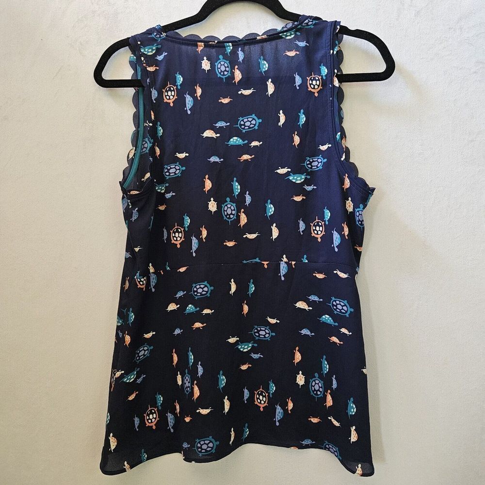 Anthropologie Maeve Womens Sz 4 Sheer Sleeveless Top Turtle‎ Terrapin Print Blue - Picture 6 of 10
